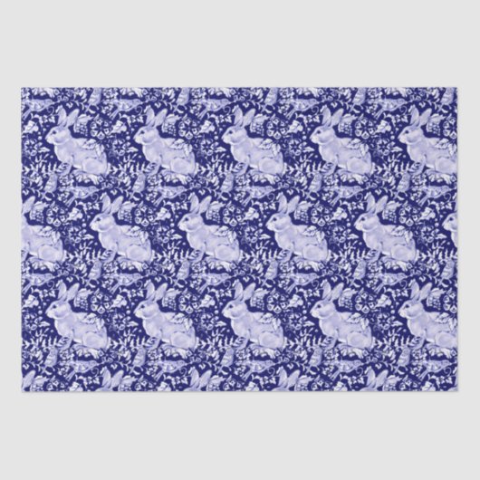 Beautiful Dark Blue & White Rabbit Dedham Delft Seidenpapier (Vorderseite)