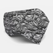 Beautiful Dark Gray Leaf Pattern Faux Leather  Krawatte (Gerollt)