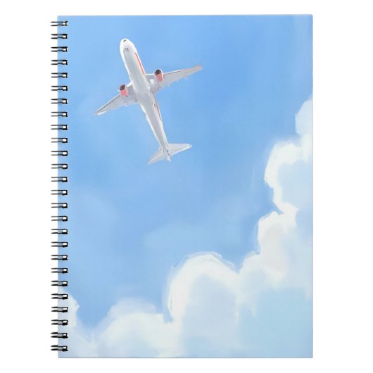 Beautiful Day Blue Sky Clouds Plane Watercolor Notizblock (Vorderseite)