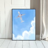 Beautiful Day Blue Sky Clouds Plane Watercolor Poster