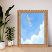 Beautiful Day Blue Sky Clouds Plane Watercolor Poster