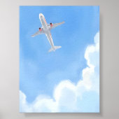 Beautiful Day Blue Sky Clouds Plane Watercolor Poster (Vorne)