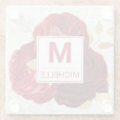 Beautiful Deep Red and Gold Blume Monogram Glasuntersetzer (Rückseite)