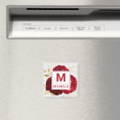 Beautiful Deep Red and Gold Blume Monogram Magnet (In Situ (Geschirrspüler))