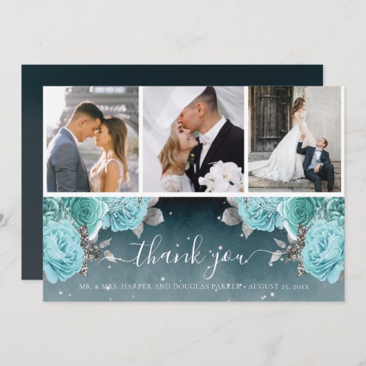 Beautiful Dusty Blue Wedding Vielen Dank Dankeskarte (Vorne/Hinten)