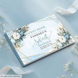 Beautiful Dusty Blue White Gold Blume Sweet 16. Gästebuch