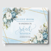 Beautiful Dusty Blue White Gold Blume Sweet 16. Gästebuch (Vorderseite)