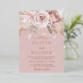 Beautiful Dusty Rose Wedding Rose Gold Folieneinladung (Stehend vorne)
