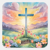 Beautiful Easter Watercolor Art Quadratischer Aufkleber (Vorderseite)