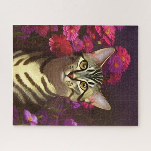 Beautiful Egyptian Mau Cat in a Night Garden Puzzle (Horizontal)