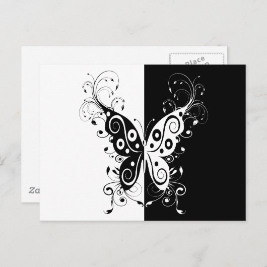 Beautiful elegant black and white butterfly swirls postkarte (Vorne/Hinten)