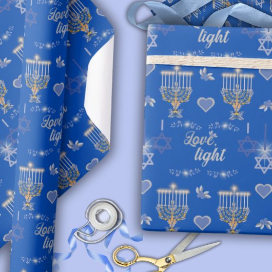 Beautiful Elegant Blue Hanukkah Menorah Geschenkpapier