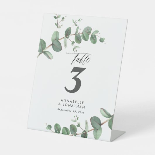 Beautiful elegant eucalyptus foliage wedding table sockelschild (Vorderseite)