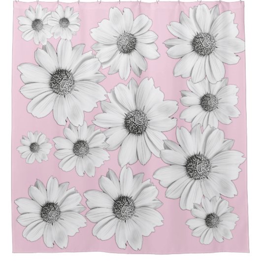 Beautiful Elegant White Daisies on soft pink Duschvorhang (Vorderseite)