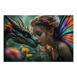 Beautiful Elf Green Dragon Poster