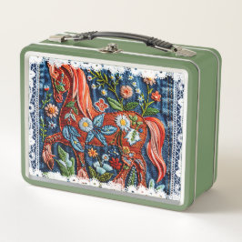 Beautiful Embroidered Horse Metall Brotdose