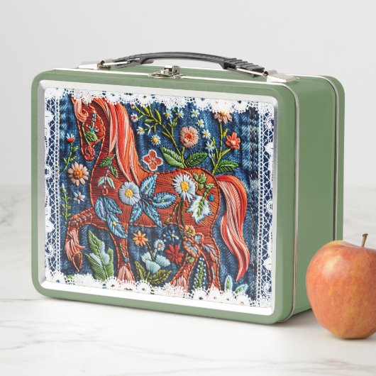 Beautiful Embroidered Horse Metall Brotdose (Beispiel)