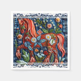 Beautiful Embroidered Horse Serviette