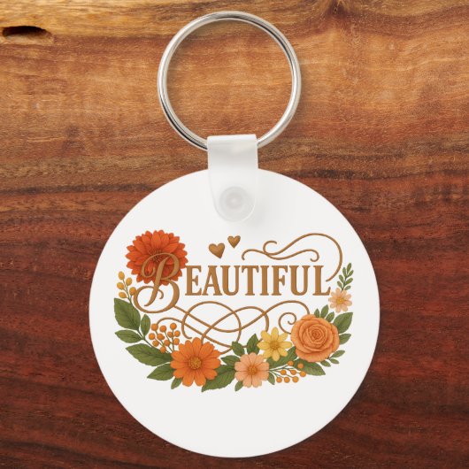 Beautiful Embroidered Style Metal Circle Keychain Schlüsselanhänger (Rückseite)