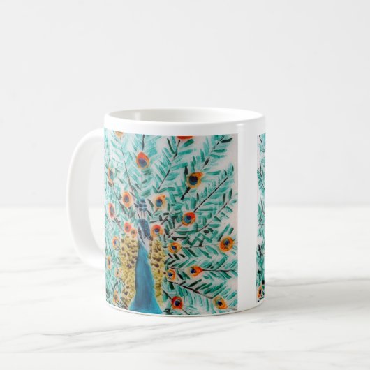 Beautiful Emerald Green Turquoise Peacock Kaffeetasse (Vorderseite Links)
