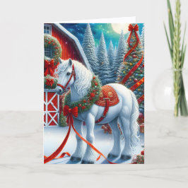 Beautiful Equestrian White Horse Christmas Feiertagskarte