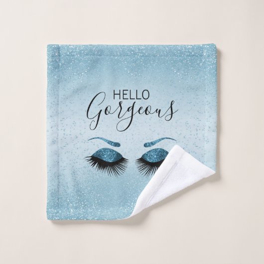 Beautiful Eyelash Blue Glitzer Badhandtuch Set (Waschlappen)