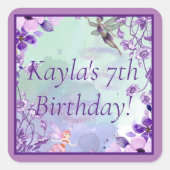 Beautiful Faiary Watercolor Lila Monogram Name Quadratischer Aufkleber (Vorderseite)