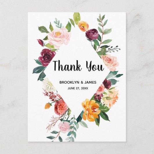 Beautiful Fall Blume Hochzeit Vielen Dank Postkart Postkarte (Vorderseite)