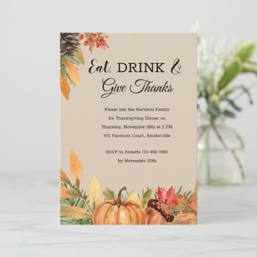 Beautiful Fall Erntedank Einladung (Stehend Vorderseite)