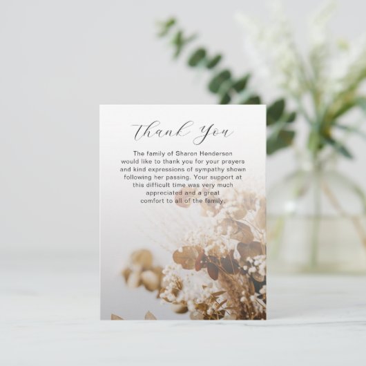 Beautiful Fall Floral Beerdigung Danke Note Card (Stehend Vorderseite)