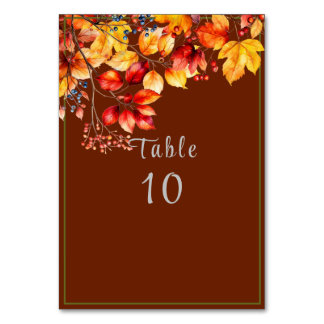 Beautiful Fall Leaves and Berries Autumn Wedding Tischnummer