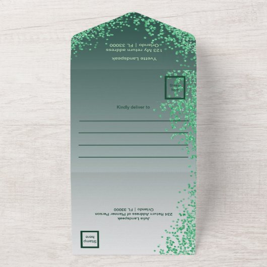 Beautiful Falling Green Glitter 50th Birthday  All In One Einladung (Außenbereich)