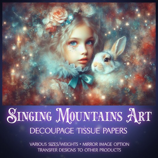 Beautiful Fantasy Art Alice and Rabbit Decoupage Seidenpapier