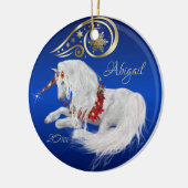 Beautiful Fantasy Christmas Unicorn Joy Blue Keramik Ornament (Links)