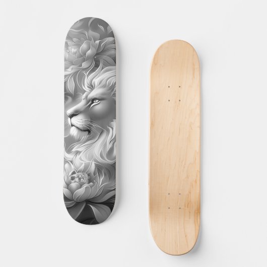 Beautiful Fantasy Gray Scale Lion & Florals  Skateboard (Vorderseite)