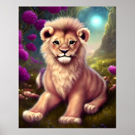 Beautiful Fantasy Niedlich Kawaii Lion Cub Poster
