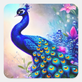 Beautiful Fantasy Peacock Quadratischer Aufkleber