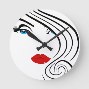 Beautiful Fashion Model Face Drawing Runde Wanduhr