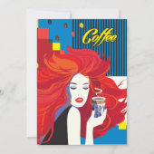 "Beautiful Fashion Woman with Coffee Cup" Pop Art Einladung (Vorderseite)