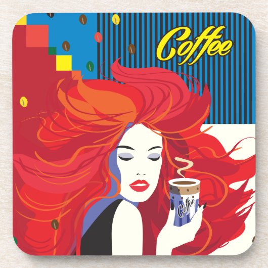 "Beautiful Fashion Woman with Coffee Cup" Pop Art Getränkeuntersetzer (Vorderseite)