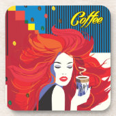 "Beautiful Fashion Woman with Coffee Cup" Pop Art Getränkeuntersetzer (Vorderseite)