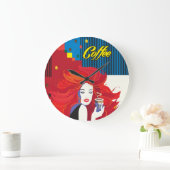 "Beautiful Fashion Woman with Coffee Cup" Pop Art Große Wanduhr (Zuhause)