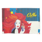 "Beautiful Fashion Woman with Coffee Cup" Pop Art Kissenbezug (Vorderseite-Links)