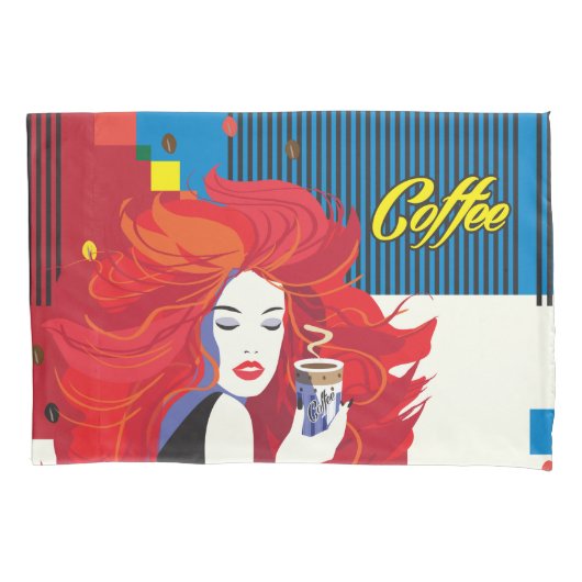 "Beautiful Fashion Woman with Coffee Cup" Pop Art Kissenbezug (Vorderseite-Links)