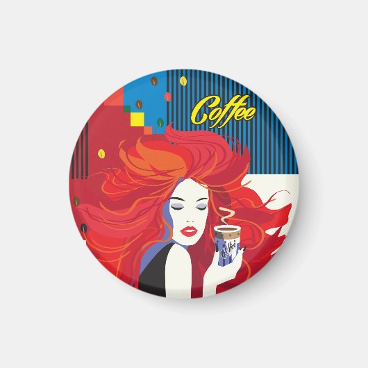 "Beautiful Fashion Woman with Coffee Cup" Pop Art Magnet (Vorne)