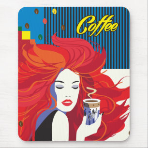 "Beautiful Fashion Woman with Coffee Cup" Pop Art Mousepad