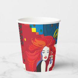 "Beautiful Fashion Woman with Coffee Cup" Pop Art Pappbecher