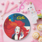 "Beautiful Fashion Woman with Coffee Cup" Pop Art Pappteller (Party)