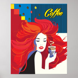 "Beautiful Fashion Woman with Coffee Cup" Pop Art Poster