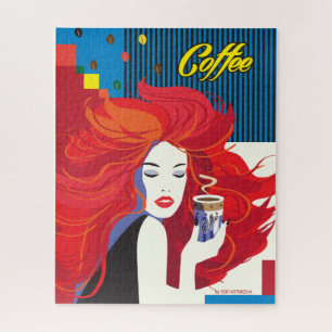 "Beautiful Fashion Woman with Coffee Cup" Pop Art Puzzle